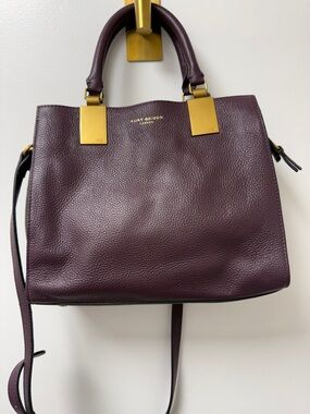 Kurt Geiger Deep Plum Pebbled Leather Top-Handle Satchel with Gold Hardware